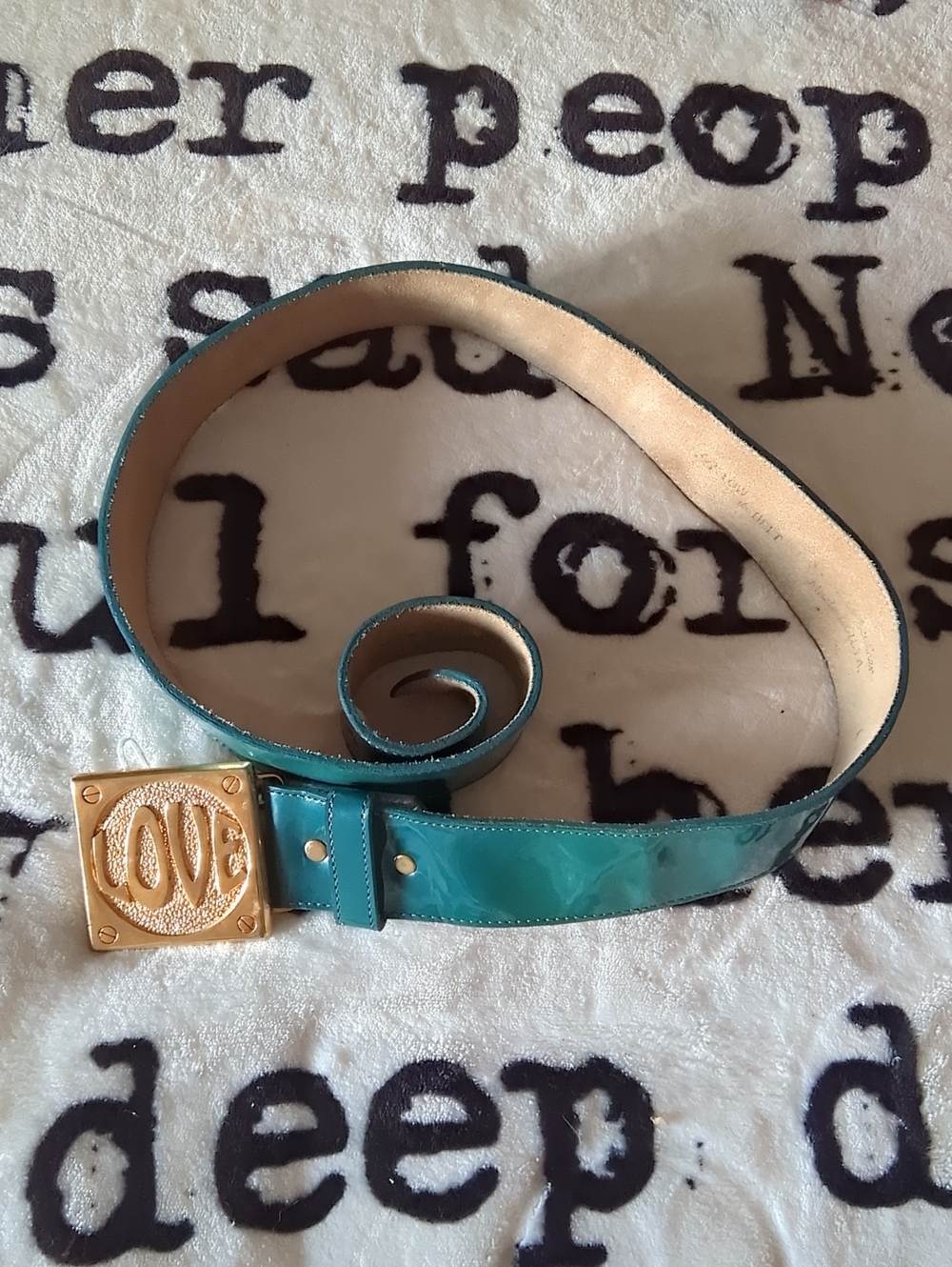 B-Low the Belt Teal Patent Leather Belt with Gold LOVE Buckle
